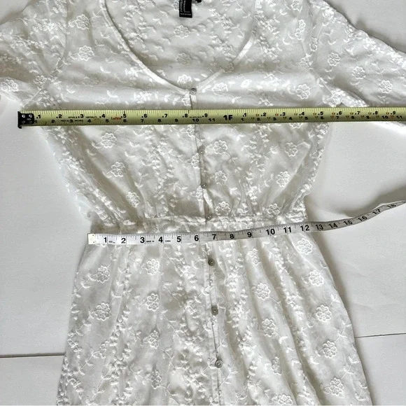 White Lacy Embroidered Maxi Dress Festival Summer Boho Kimono Medium - Picture 9 of 11